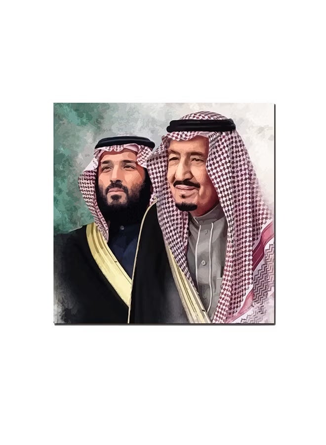 دروبلايت لوحة جدارية للملك سلمان والأمير محمد بن سلمان | بورتريه للعائلة المالكة السعودية مطبوع على خشب MDF (مقاس 50×50 سم) - Image 1