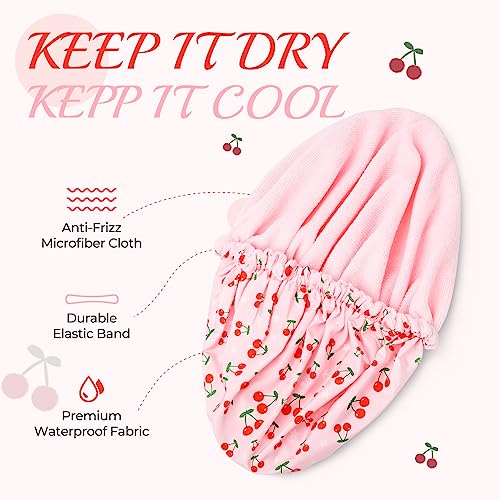 Aileam Shower Cap for Women Terry Lined Bath Cap Large Reusable Waterproof Elastic Band Pink Shower Caps for Long Thick Hair Soft Bath Shower Hair Caps - Image 2