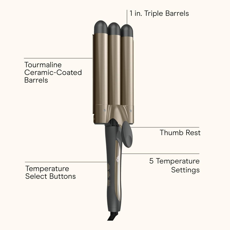 CONAIR Infiniti PRO CONAIR Triple Barrel Waver Curling Iron, 3-Barrel Hair Waver to Create Long-Lasting Beachy Waves, for use on Medium to Long Hair, Dual Voltage, Gray - Image 2