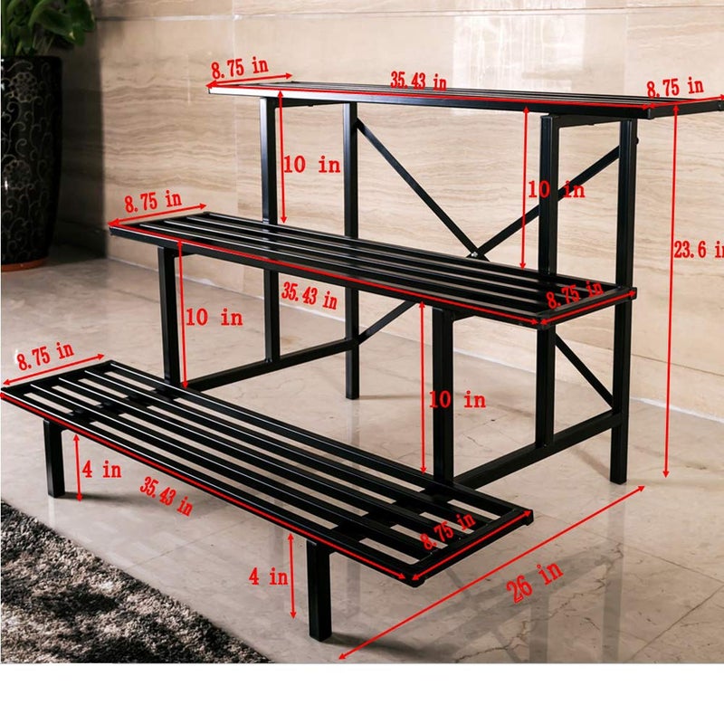 Zhongma 3 Tier Sturdy Metal Plant Stand, L35.43 x W26 x H23.6 inch, Heavy Duty Plant Holder for Home Indoor and Outdoor, 660 LBS Capacity & Heavy Duty Construction - Image 2