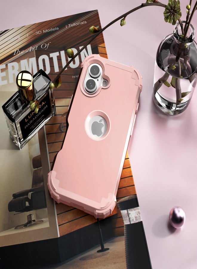 اي دي ويل جراب IDweel لهاتف iPhone 16 مع واقي شاشة للنساء، 3 في 1 مقاوم للصدمات، نحيف، هجين، متين، مصنوع من البولي كربونات الصلب، مع واقي من السيليكون الناعم، جراب كامل للجسم مضاد لبصمات الأصابع، لون ذهبي وردي - Image 4