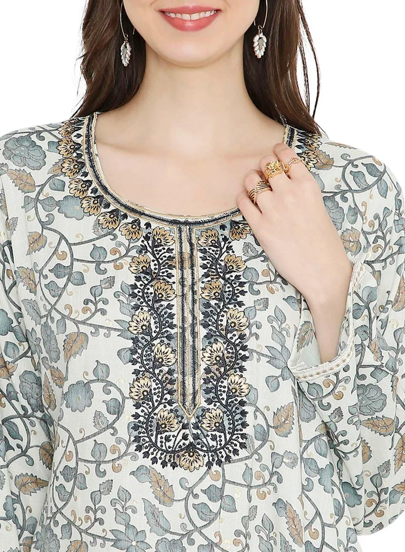 HANA & SARA MULTICOLOUR ELEGANT FLORAL PRINTED FARASHA JALABIYA WITH UNIQUE THREAD EMBROIDERY