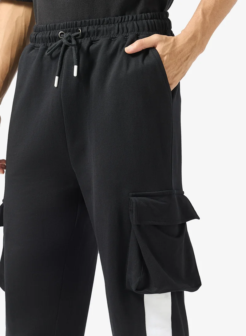 Seventy Five Black Panel Cargo Pocket Oversized Joggers for Men | Best Price UAE