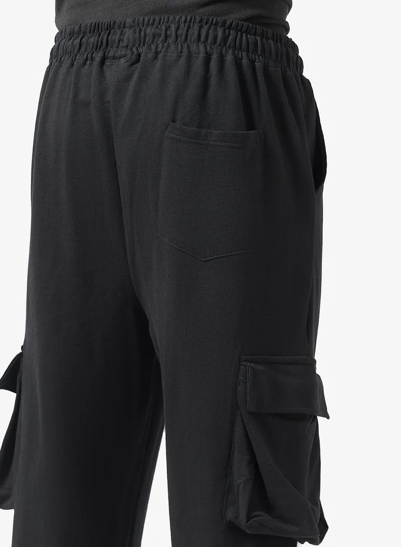 Seventy Five Black Panel Cargo Pocket Oversized Joggers for Men | Best Price UAE