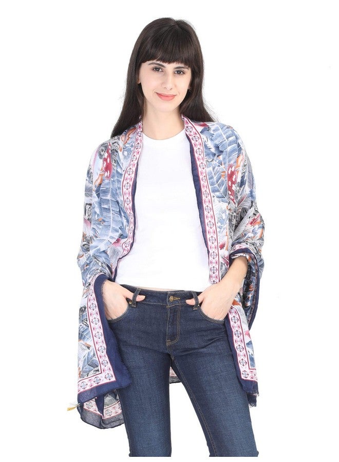 FabSeasons FabSeasons Women's Premium Printed Cotton Long Scarf for Summer and Winter (Size 95 x 190 cm, Navy Blue) - Image 2