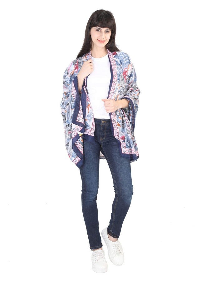 FabSeasons FabSeasons Women's Premium Printed Cotton Long Scarf for Summer and Winter (Size 95 x 190 cm, Navy Blue) - Image 5