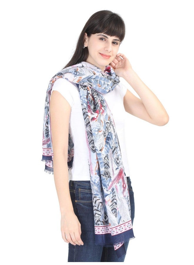 FabSeasons FabSeasons Women's Premium Printed Cotton Long Scarf for Summer and Winter (Size 95 x 190 cm, Navy Blue) - Image 4