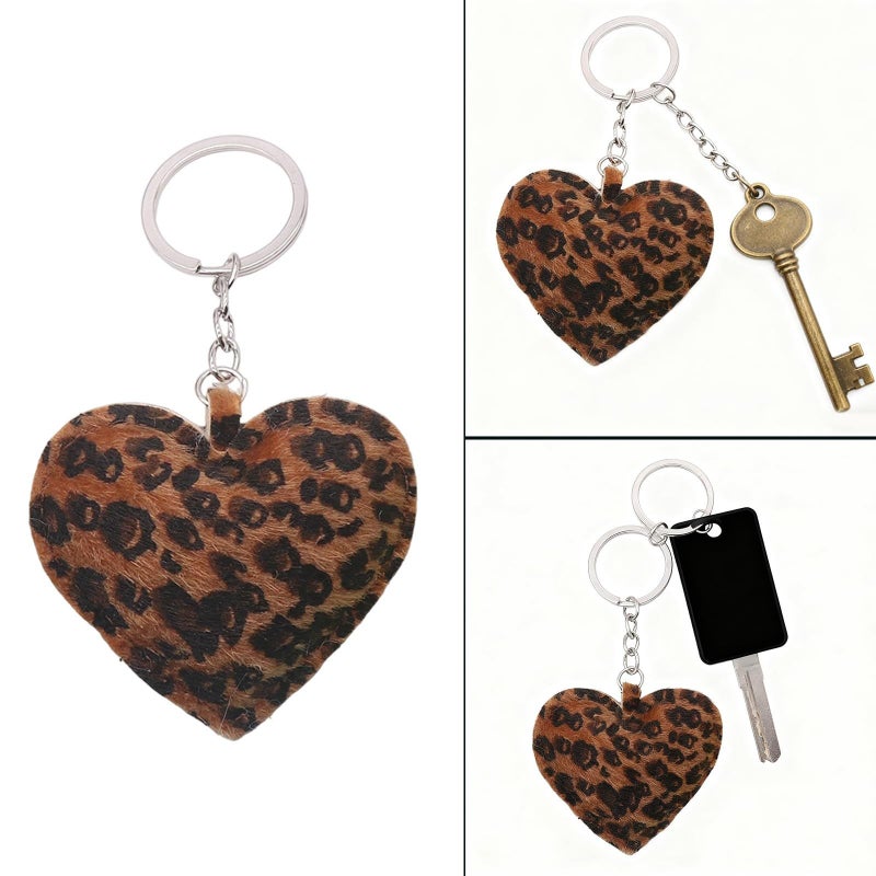 White And Gold Chain Leopard Print Heart Shaped Keychain With Secure Metal Hook For Fashion And Trendy Lifestyle - Image 3