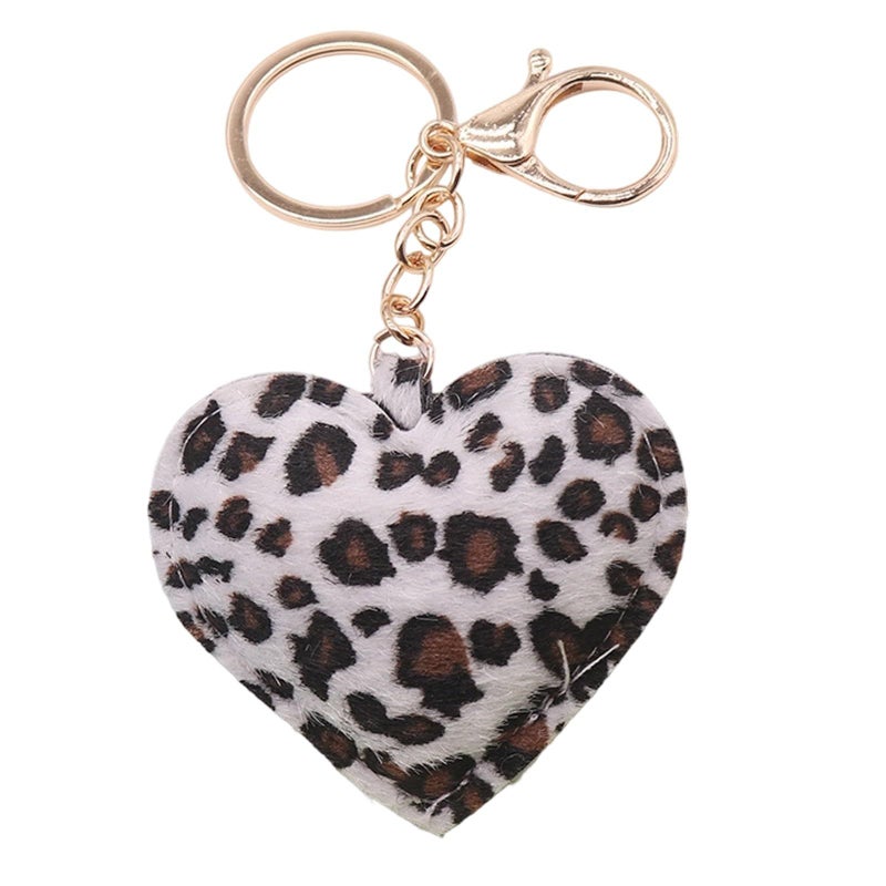 White And Gold Chain Leopard Print Heart Shaped Keychain With Secure Metal Hook For Fashion And Trendy Lifestyle - Image 2
