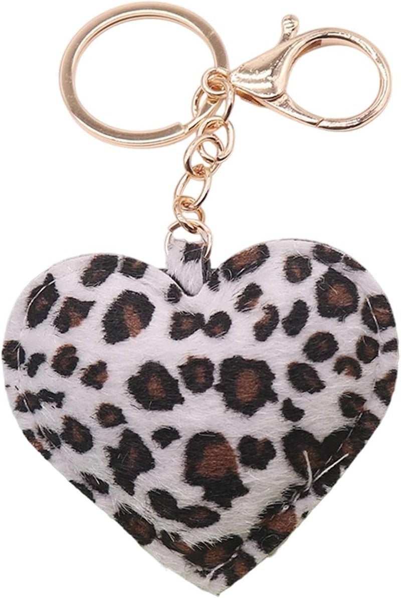 White And Gold Chain Leopard Print Heart Shaped Keychain With Secure Metal Hook For Fashion And Trendy Lifestyle - Image 1
