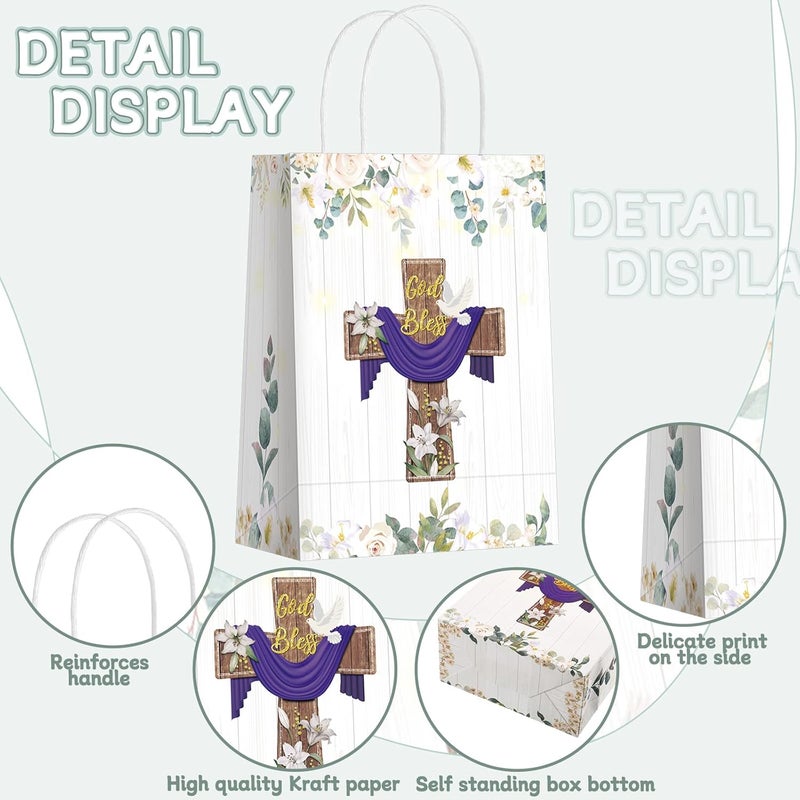 Teling 18 Pcs First Communion Baptism Gift Bags Paper Religious Party Favor Bags God Bless Christianity Cross Goodie Pouch Baptism Party Favors for Christenings Wedding Confirmation - Image 3
