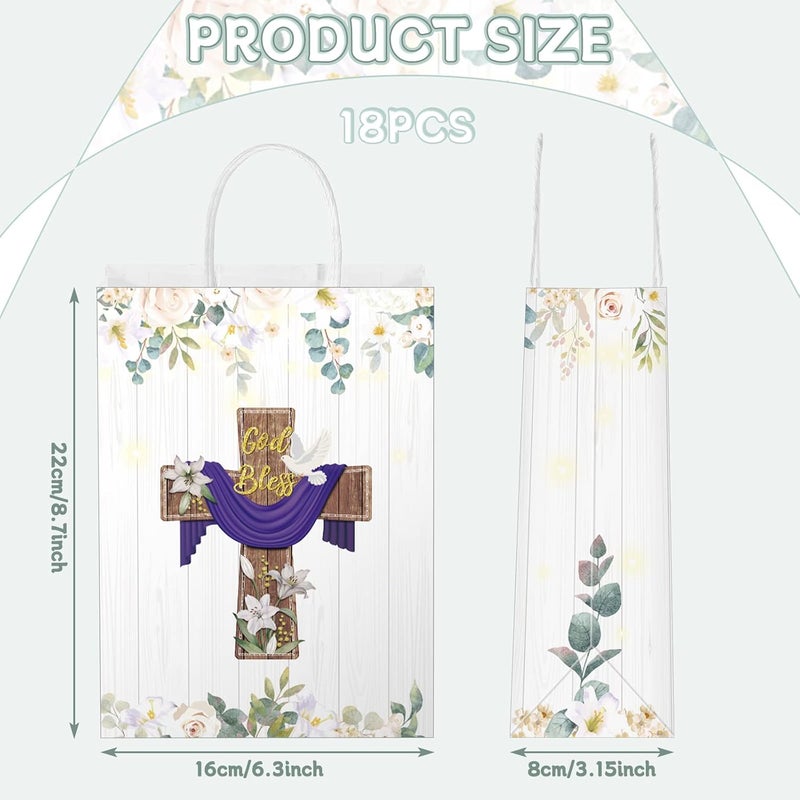 Teling 18 Pcs First Communion Baptism Gift Bags Paper Religious Party Favor Bags God Bless Christianity Cross Goodie Pouch Baptism Party Favors for Christenings Wedding Confirmation - Image 2
