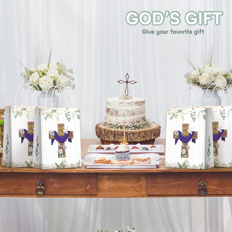 Teling 18 Pcs First Communion Baptism Gift Bags Paper Religious Party Favor Bags God Bless Christianity Cross Goodie Pouch Baptism Party Favors for Christenings Wedding Confirmation - Image 4