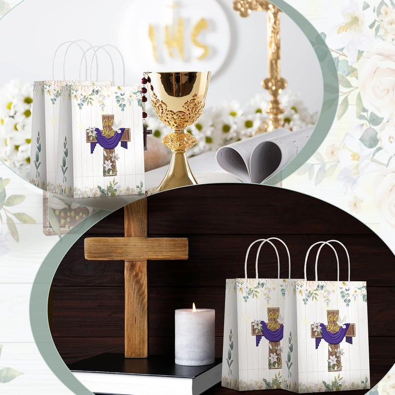 Teling 18 Pcs First Communion Baptism Gift Bags Paper Religious Party Favor Bags God Bless Christianity Cross Goodie Pouch Baptism Party Favors for Christenings Wedding Confirmation - Image 5