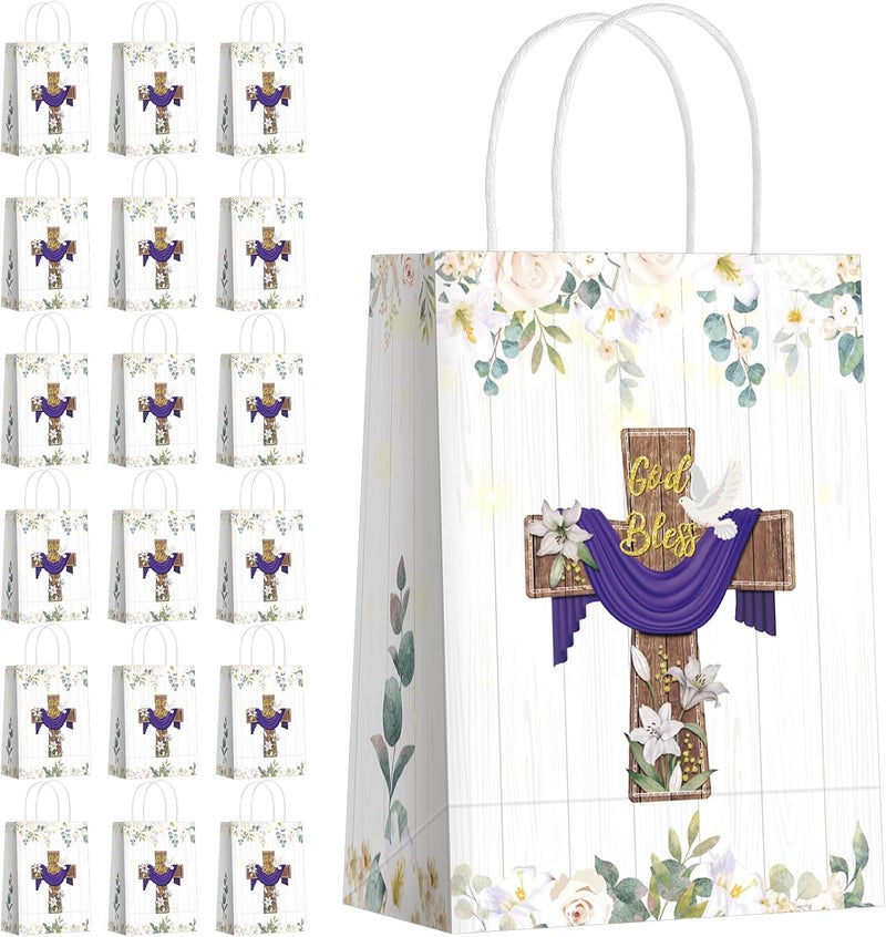 Teling 18 Pcs First Communion Baptism Gift Bags Paper Religious Party Favor Bags God Bless Christianity Cross Goodie Pouch Baptism Party Favors for Christenings Wedding Confirmation - Image 1