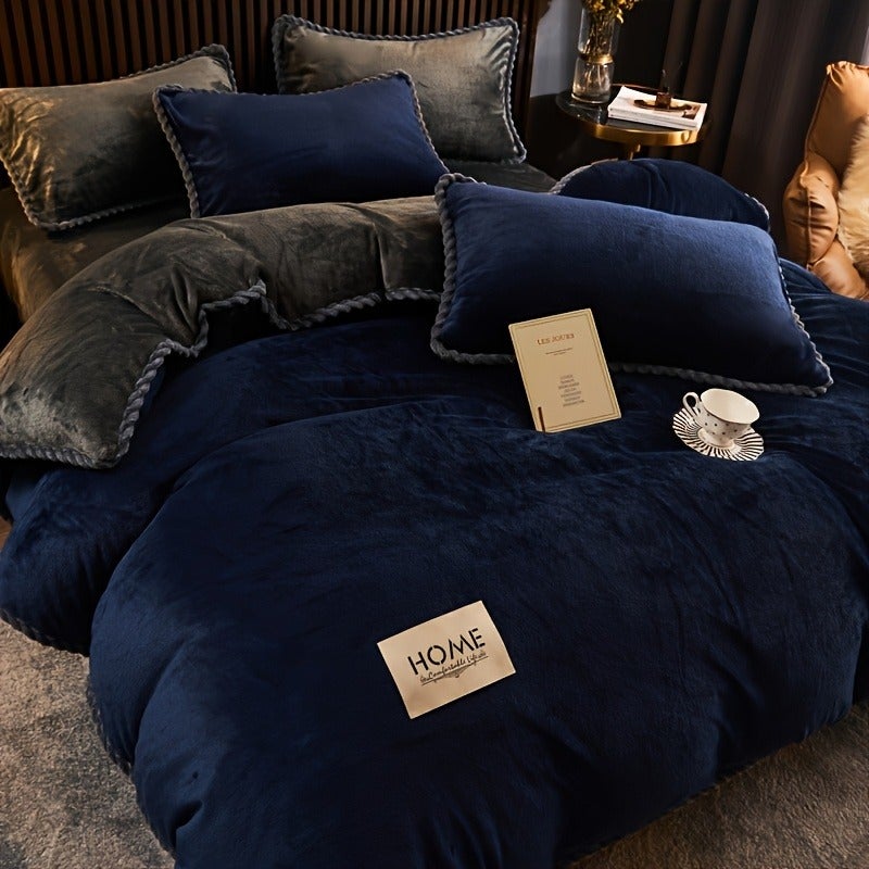3pcs Minimalist Solid Color Double-Sided Milk Duvet Cover Set, 3pcs European Hem Series (1 Duvet Cover + 2 Pillowcases), No Filling Included, Soft and Comfortable, Machine Washable, Bedding Decoration - Image 3