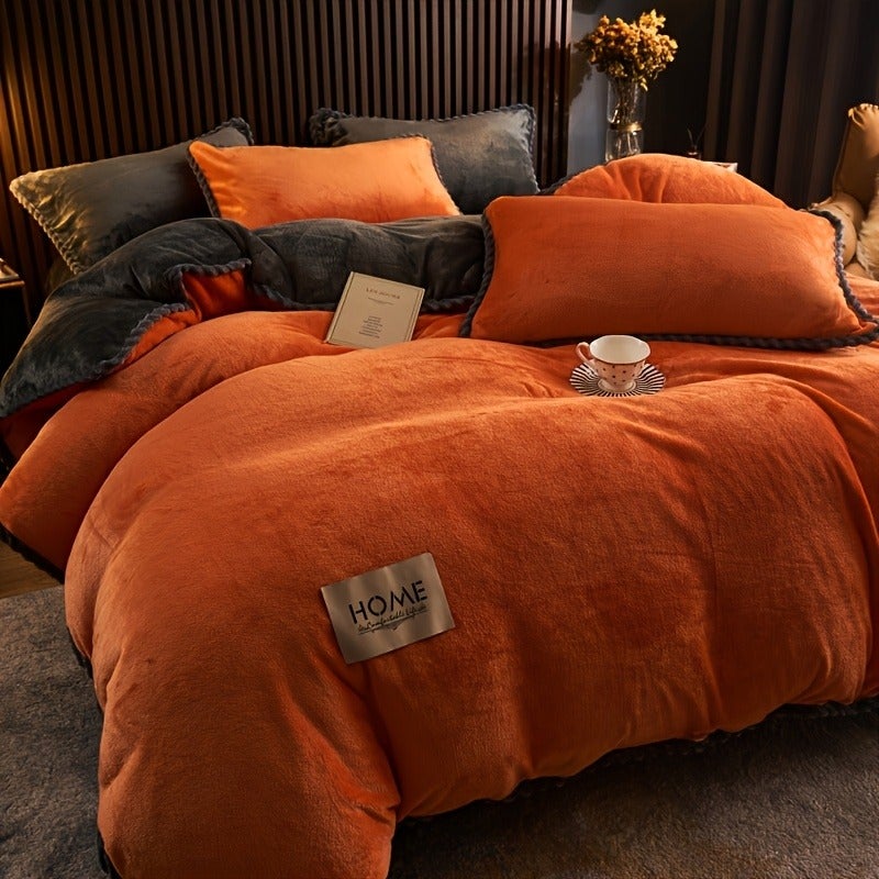 3pcs Minimalist Solid Color Double-Sided Milk Duvet Cover Set, 3pcs European Hem Series (1 Duvet Cover + 2 Pillowcases), No Filling Included, Soft and Comfortable, Machine Washable, Bedding Decoration - Image 2