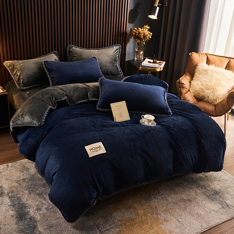 3pcs Minimalist Solid Color Double-Sided Milk Duvet Cover Set, 3pcs European Hem Series (1 Duvet Cover + 2 Pillowcases), No Filling Included, Soft and Comfortable, Machine Washable, Bedding Decoration - Image 5