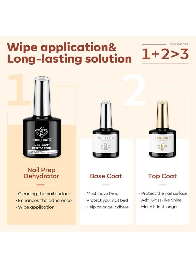 modelones - modelones Gel Base and Top Coat with Nail Dehydrator Set No Wipe Diamond Super Shiny Top Coat Nail Art Prep Kit for Gel Nail Polish - Image 1