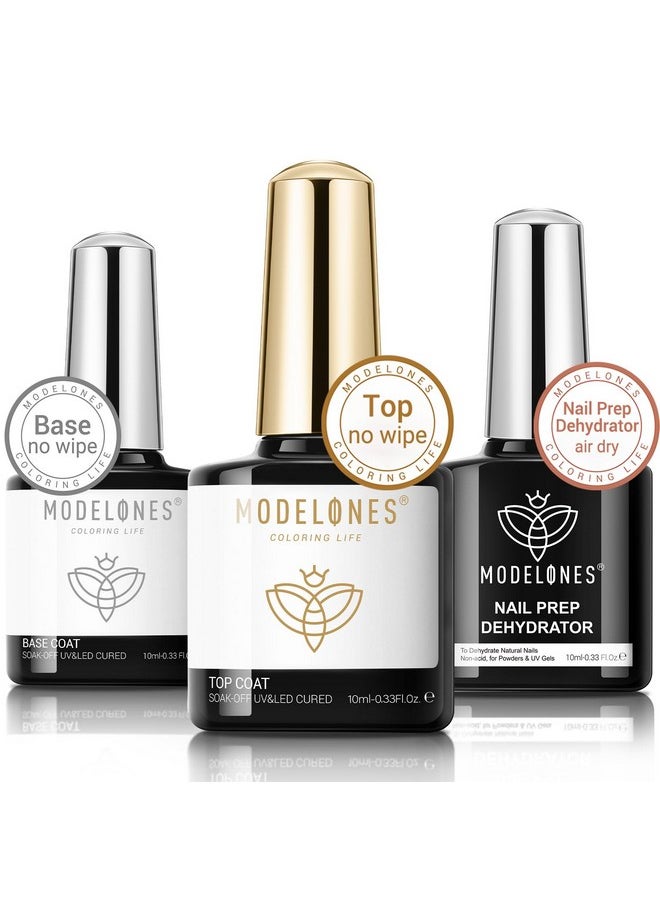 modelones - modelones Gel Base and Top Coat with Nail Dehydrator Set No Wipe Diamond Super Shiny Top Coat Nail Art Prep Kit for Gel Nail Polish - Image 1
