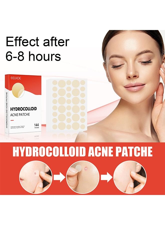 EELHOE 144 Pieces Hydrocolloid Acne Patche Set, 2 Sizes Acne Absorbing Cover Patch, Treatment Pimple Patch Set Clear  - Image 1