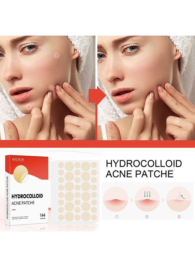 EELHOE 144 Pieces Hydrocolloid Acne Patche Set, 2 Sizes Acne Absorbing Cover Patch, Treatment Pimple Patch Set Clear  - Image 3