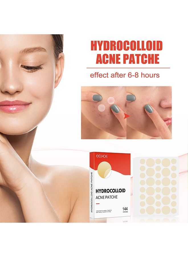 EELHOE 144 Pieces Hydrocolloid Acne Patche Set, 2 Sizes Acne Absorbing Cover Patch, Treatment Pimple Patch Set Clear  - Image 2