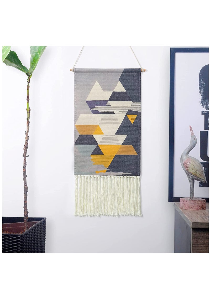 SYOSI Macrame Woven Wall Hanging Tapestry Gray Blue Geometric Home Decor Boho Chic Art Decor Bohemian Wall Art for Apartment Dorm Room Backdrop  - Image 2