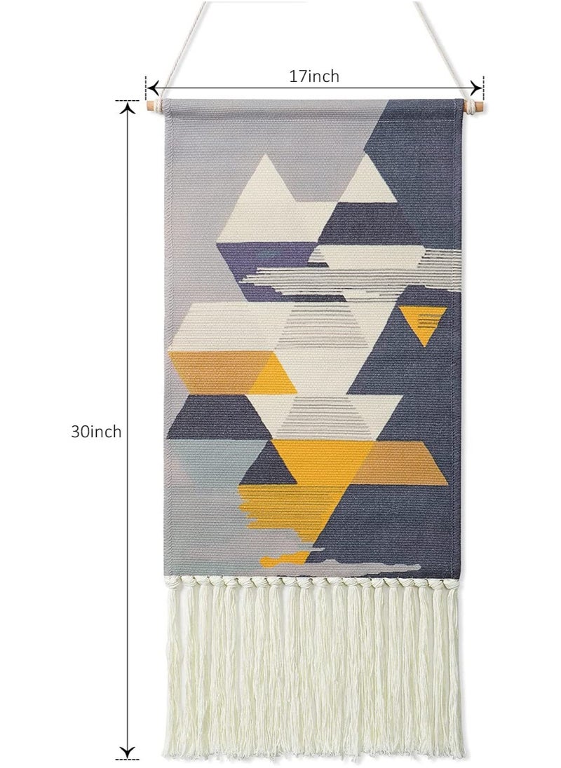 SYOSI Macrame Woven Wall Hanging Tapestry Gray Blue Geometric Home Decor Boho Chic Art Decor Bohemian Wall Art for Apartment Dorm Room Backdrop  - Image 4