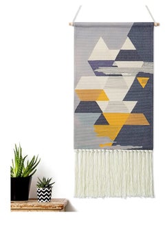SYOSI Macrame Woven Wall Hanging Tapestry Gray Blue Geometric Home Decor Boho Chic Art Decor Bohemian Wall Art for Apartment Dorm Room Backdrop  - Image 1