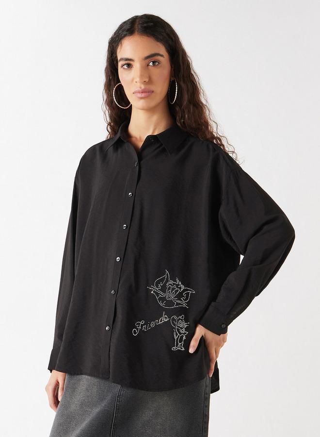 SP Characters Tom and Jerry Embellished Shirt with Long Sleeves and Button Closure - Image 1