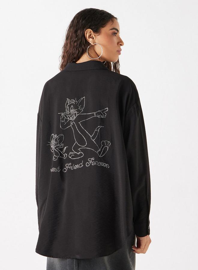 SP Characters Tom and Jerry Embellished Shirt with Long Sleeves and Button Closure - Image 3