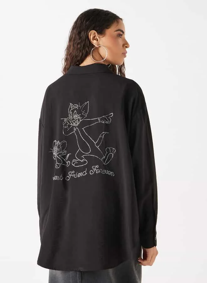 SP Characters Tom and Jerry Embellished Shirt with Long Sleeves and Button Closure