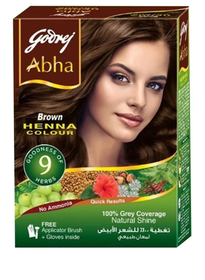 Godrej Abha Henna Hair Color 100% Grey Coverage Brown 60grams  - Image 1