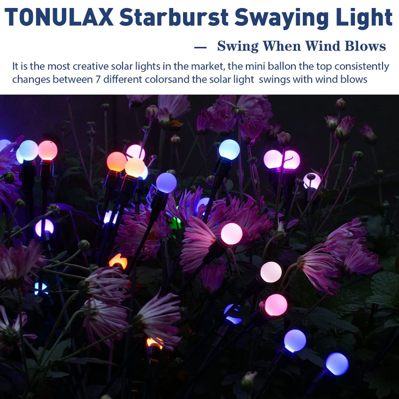 TONULAX أضواء حديقة شمسية TONULAX، تتأرجح عند هبوب الرياح، أضواء شمسية زخرفية خارجية، أضواء RGB متغيرة الألوان لتزيين الفناء والباحة والممر (4 عبوات) - Image 5