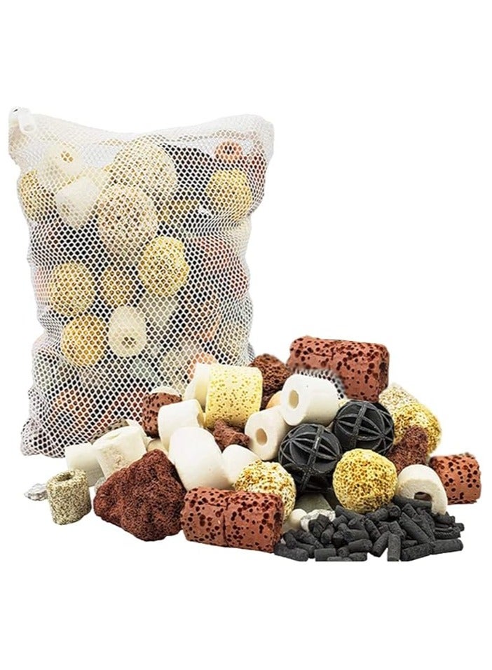 Generic TAMAM AQUARIUM  Aquarium Filter Media,420g Fish Tank Medium Aquarium Accessories Clear Water with Filter Net Bag,Filter Material Mixing Aquarium Bio Balls Filter Media for Fish Tank and Turtle Tank - Image 1