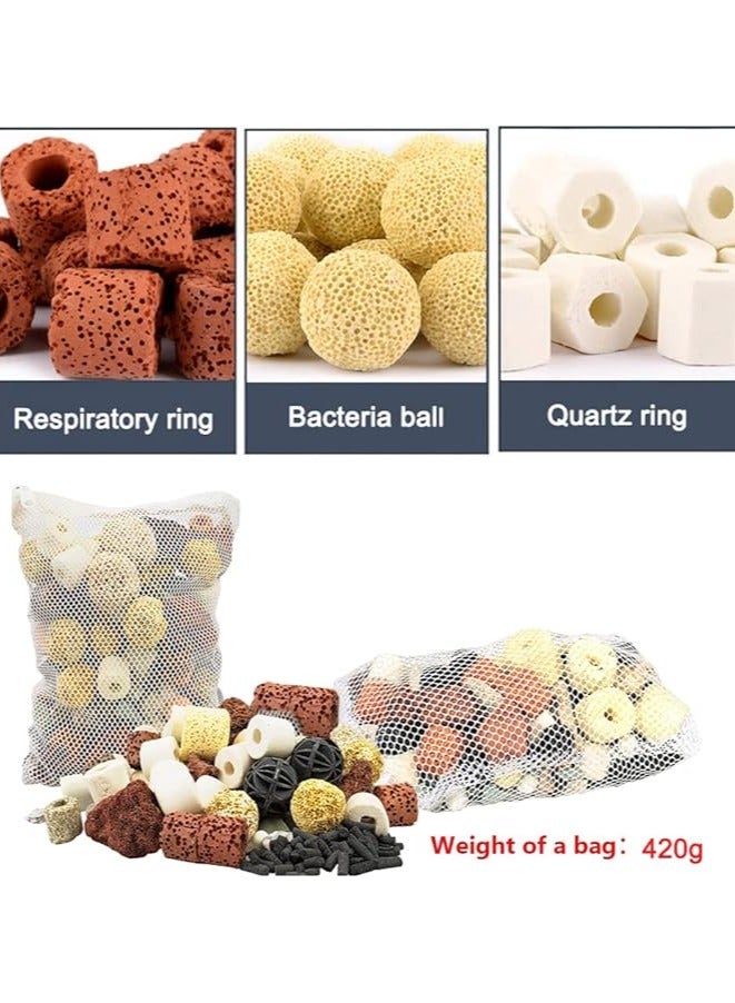 Generic TAMAM AQUARIUM  Aquarium Filter Media,420g Fish Tank Medium Aquarium Accessories Clear Water with Filter Net Bag,Filter Material Mixing Aquarium Bio Balls Filter Media for Fish Tank and Turtle Tank - Image 2