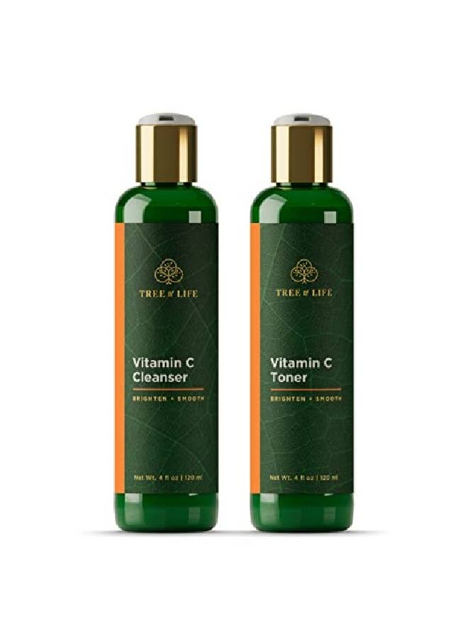 Tree of Life Beauty تونر الوجه بفيتامين سي من تري أوف لايف لتفتيح البشرة لتقليل المسام ومنظف الوجه لتنظيف عميق لطيف مع الصبار العضوي للعناية بالبشرة تم اختباره من قبل أطباء الجلدية 2 × 4 أونصة سائلة  - Image 2