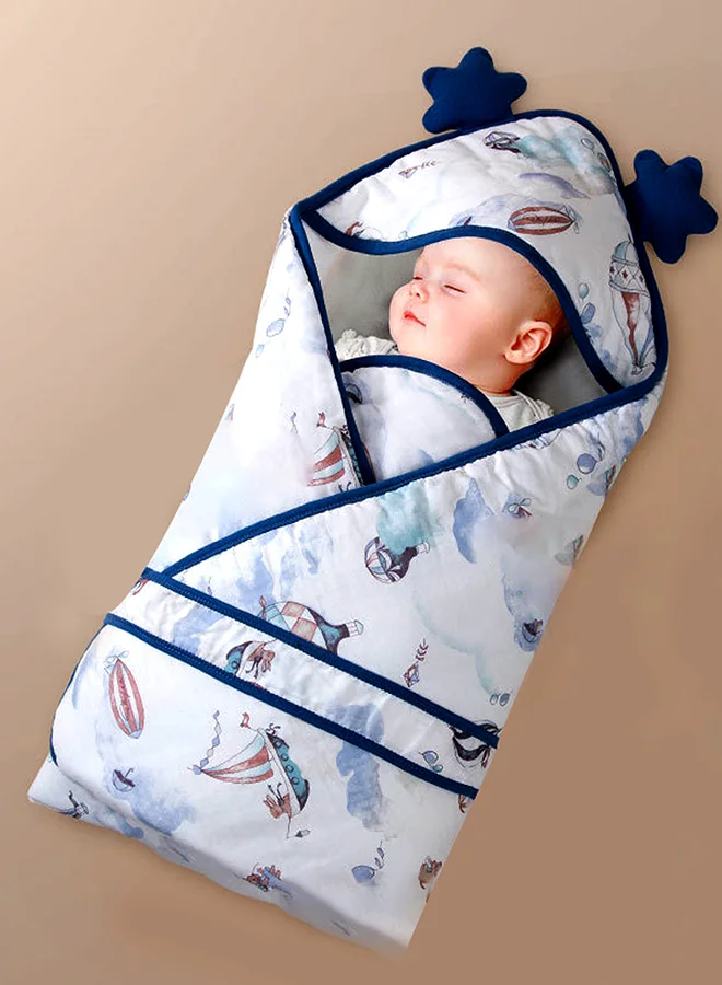 LITTLE SURPRISE BOX Little Surprise Box, Blue Baloon muslin cotton Wrapper with Hood for Newborn & Infants