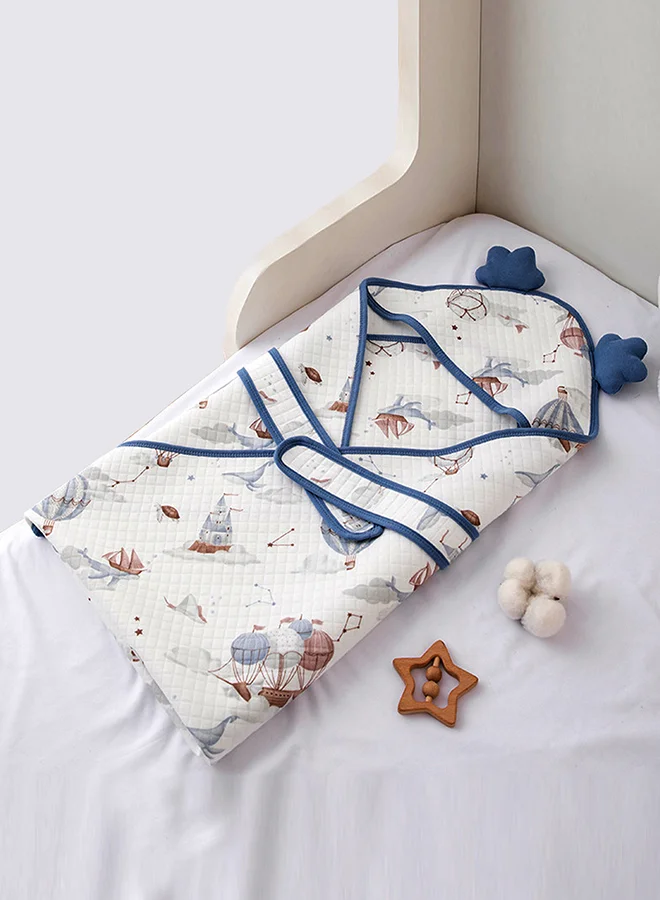 LITTLE SURPRISE BOX Little Surprise Box, Blue Baloon muslin cotton Wrapper with Hood for Newborn & Infants
