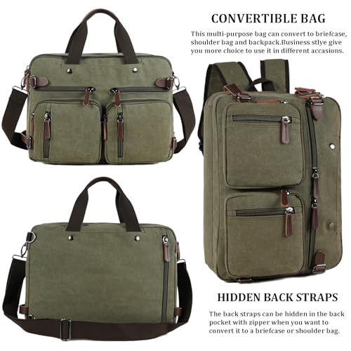 CROCOD 3 in 1 Convertible Laptop Backpack, 17.3 inch Messenger Bag for Men, Work Briefcase Travel Computer Bag for Men Women (Green, 17.3 Inch) - Image 4