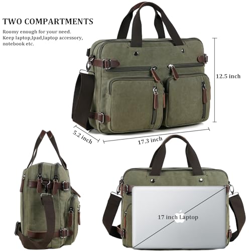 CROCOD 3 in 1 Convertible Laptop Backpack, 17.3 inch Messenger Bag for Men, Work Briefcase Travel Computer Bag for Men Women (Green, 17.3 Inch) - Image 3