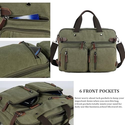 CROCOD 3 in 1 Convertible Laptop Backpack, 17.3 inch Messenger Bag for Men, Work Briefcase Travel Computer Bag for Men Women (Green, 17.3 Inch) - Image 5