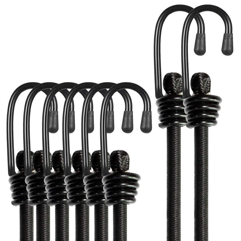 BEXSLE Bungee Cords with Hooks, Heavy Duty Outdoor Elastic Bungee Strapsï¼ŒNo Odour Industrial Grade Bungee Rope for Securing Tarps, Luggage,Tents, Bikes or Garden Tidying 24in6pcs + 48in2pcs (Black) - Image 1