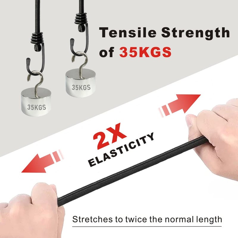 BEXSLE Bungee Cords with Hooks, Heavy Duty Outdoor Elastic Bungee Strapsï¼ŒNo Odour Industrial Grade Bungee Rope for Securing Tarps, Luggage,Tents, Bikes or Garden Tidying 24in6pcs + 48in2pcs (Black) - Image 2