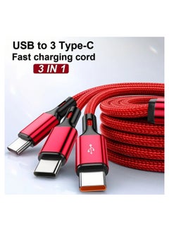 Visha 3 in 1 USB Type C Super Fast Charging Cable, 100W High Speed ​​Data Cord for Android Phones in Two Sizes Length 20cm and 120cm Red  - Image 1