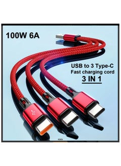 Visha 3 in 1 USB Type C Super Fast Charging Cable, 100W High Speed ​​Data Cord for Android Phones in Two Sizes Length 20cm and 120cm Red  - Image 2