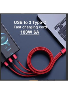 Visha 3 in 1 USB Type C Super Fast Charging Cable, 100W High Speed ​​Data Cord for Android Phones in Two Sizes Length 20cm and 120cm Red  - Image 3