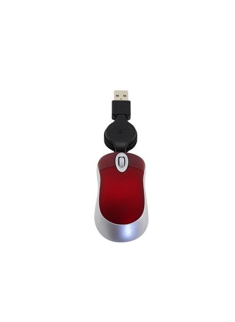 Mini Computer Mouse Retractable USB Cable Optical Ergonomic1600 DPI Portable Small Mice for Laptop(Red)