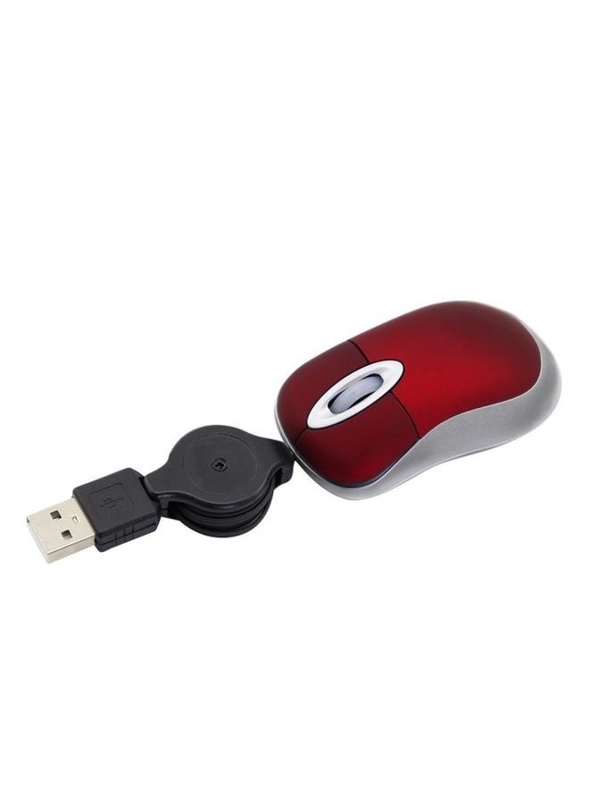 Mini Computer Mouse Retractable USB Cable Optical Ergonomic1600 DPI Portable Small Mice for Laptop(Red)